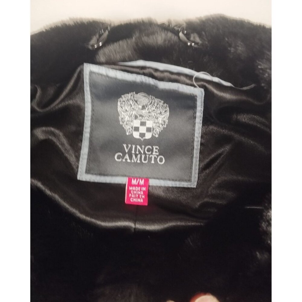 Vince Camuto Women M Black Faux Fur Car Coat Textured Mid Length Jacket NWT - Picture 3 of 5